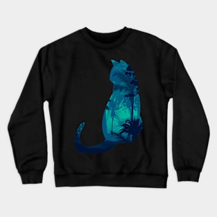 Cat by Night with Palms Crewneck Sweatshirt